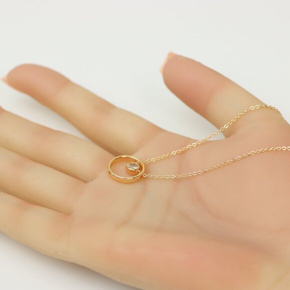 Minimalist Rose Gold Circle Pendant Necklace, XPNL0211 - Picture 6 of 14